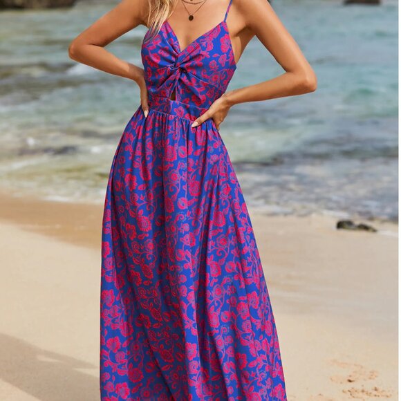 Floral Print Knotted V-Neck Maxi Dress - Picture 1 of 3